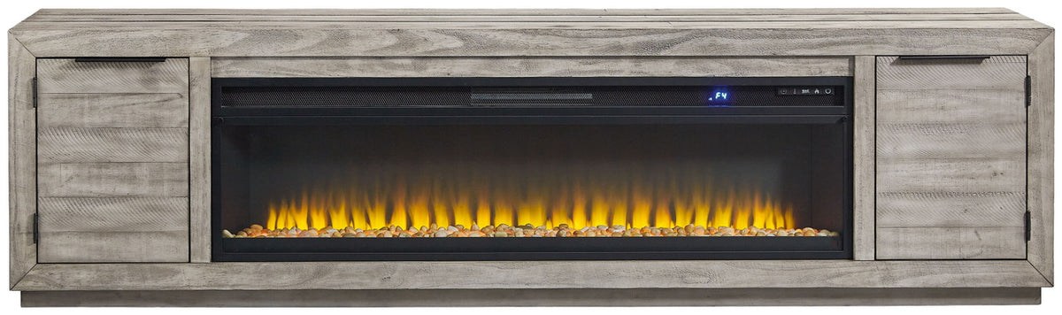 Naydell - 92" TV Stand With Wide Fireplace Insert - Gray