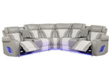 Cinema Gray/White Power Reclining Sectional With LED & Bluetooth Speakers