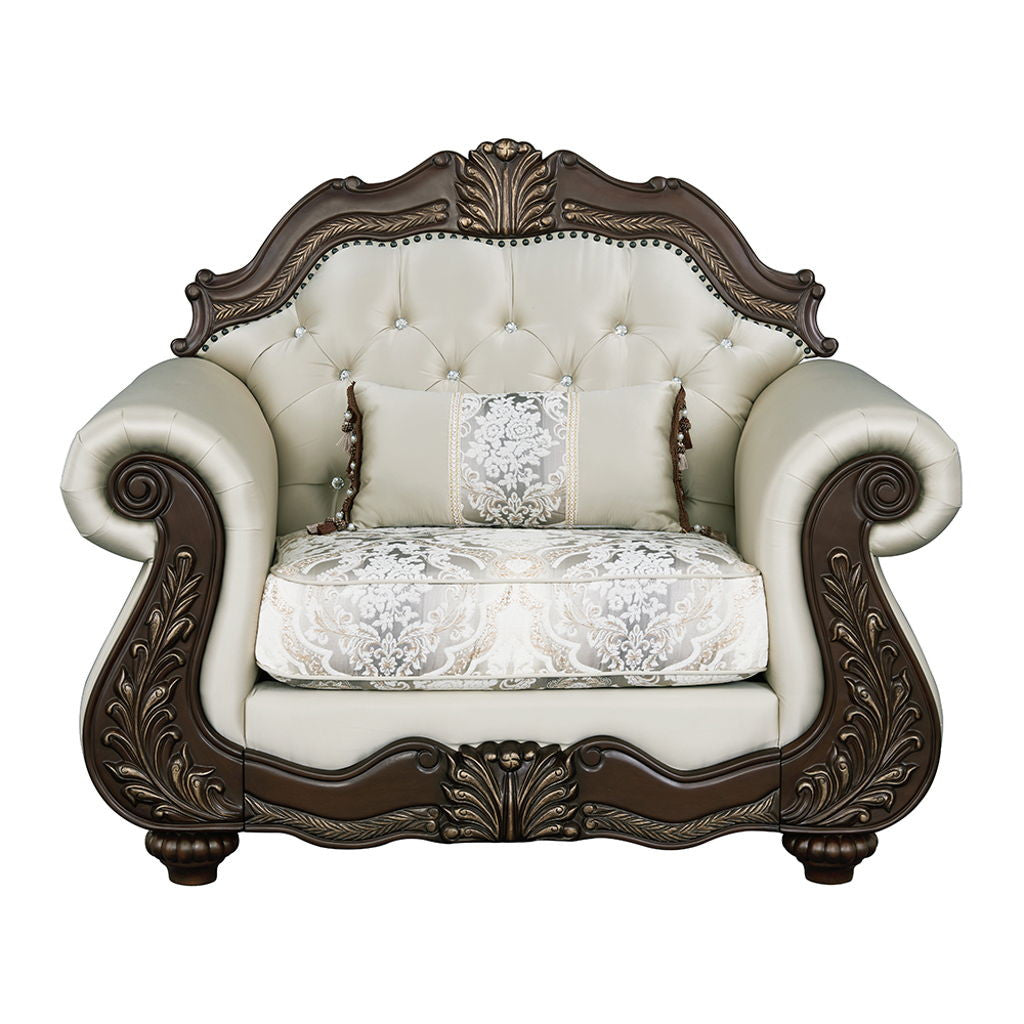 Pierce - Chair With Pillow - Beige Fabric & Cherry