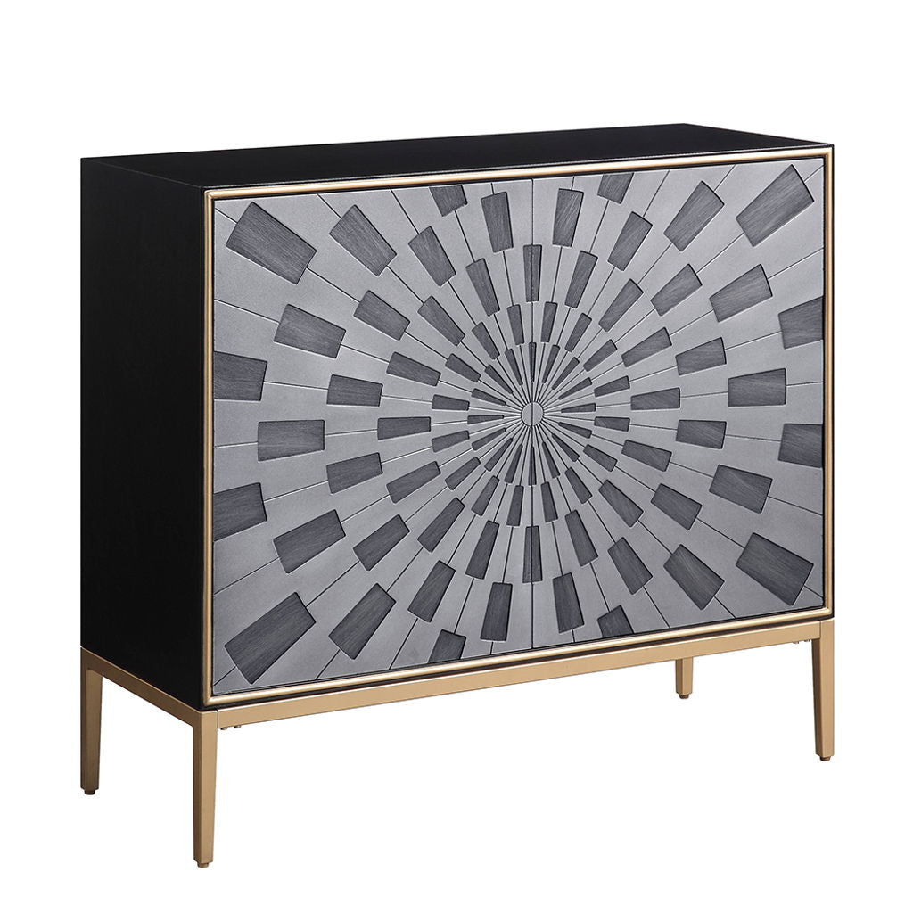 Quilla - Console Cabinet - Black, Gray & Brass
