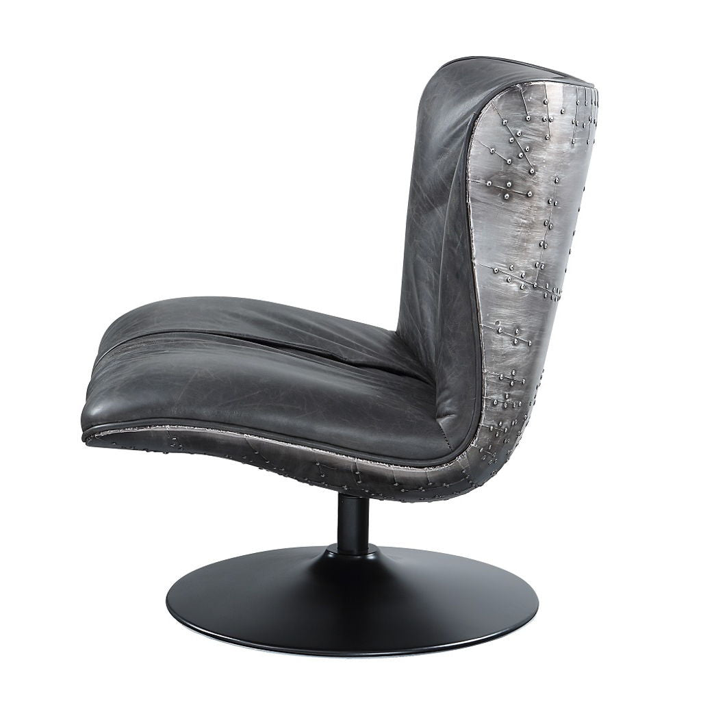 Piotr - Accent Chair With Swivel - Black Top Grain Leather