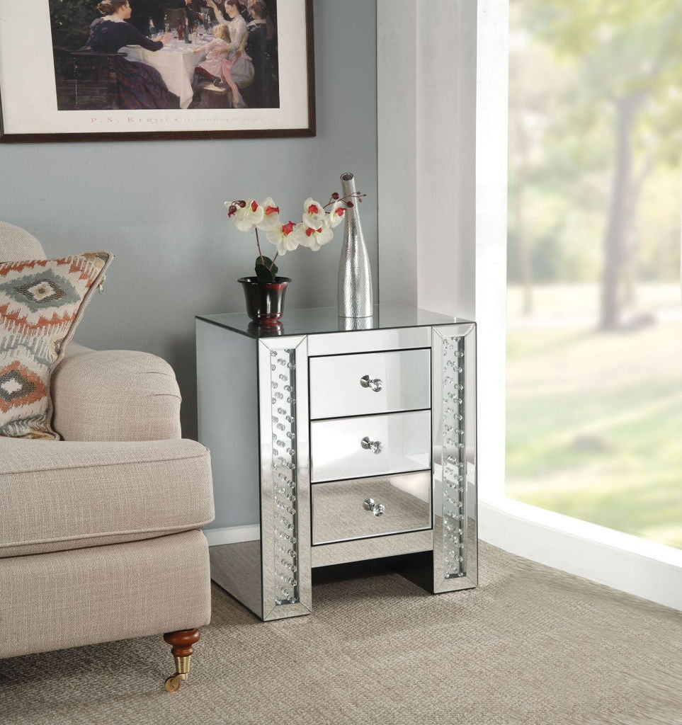 Nysa - Accent Table - Mirrored & Faux Crystals