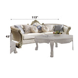 Dresden II - Sofa With 7 Pillows - Pearl Synthetic Leather & Gold Patina