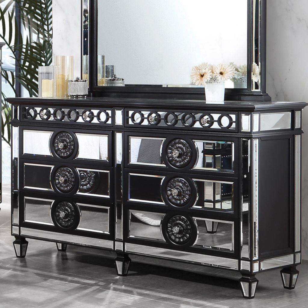 Varian II - Dresser - Mirrored, Black & Sliver