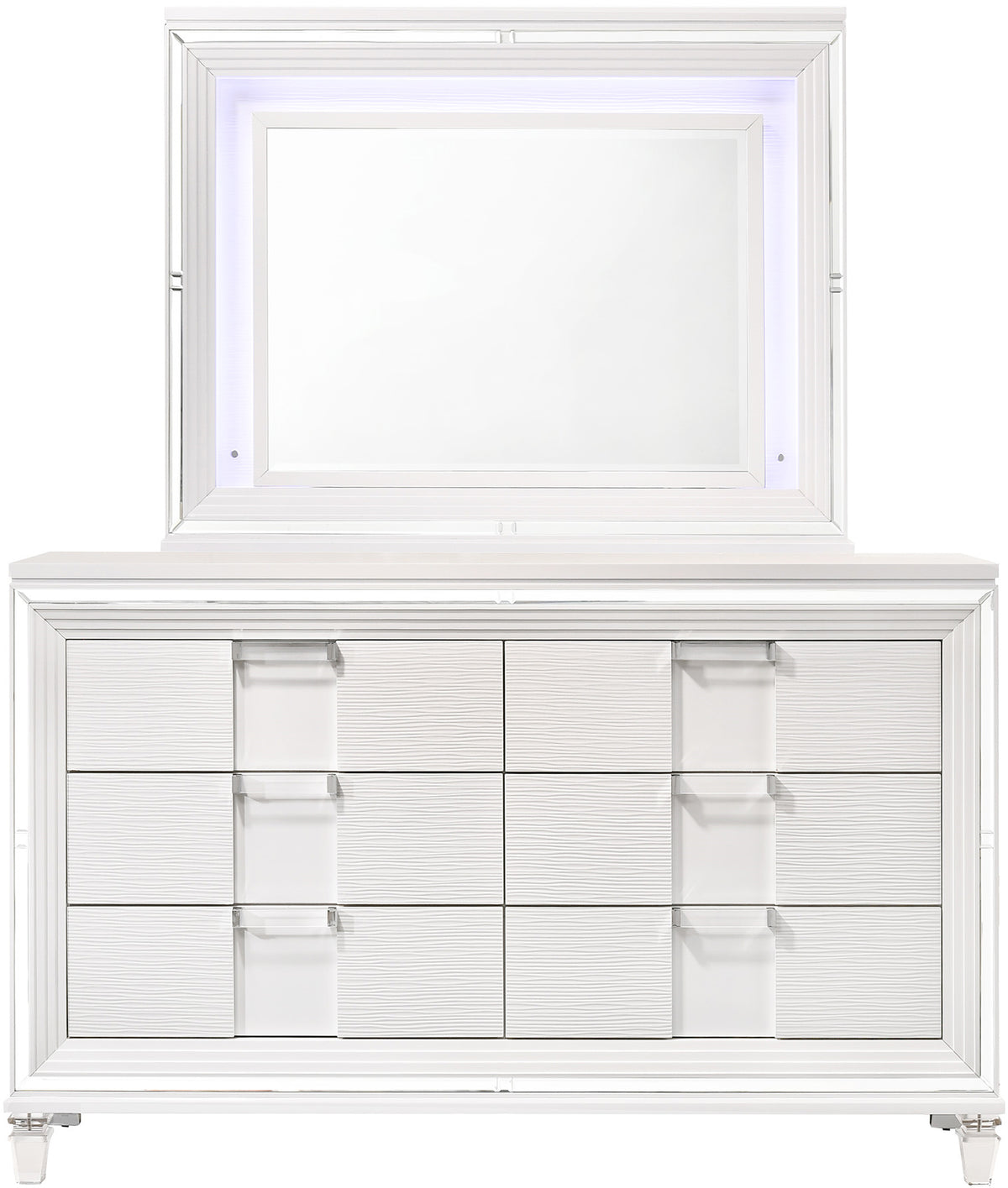 LEACREST White 67" x 80" Height Dresser & Mirror with LED's
