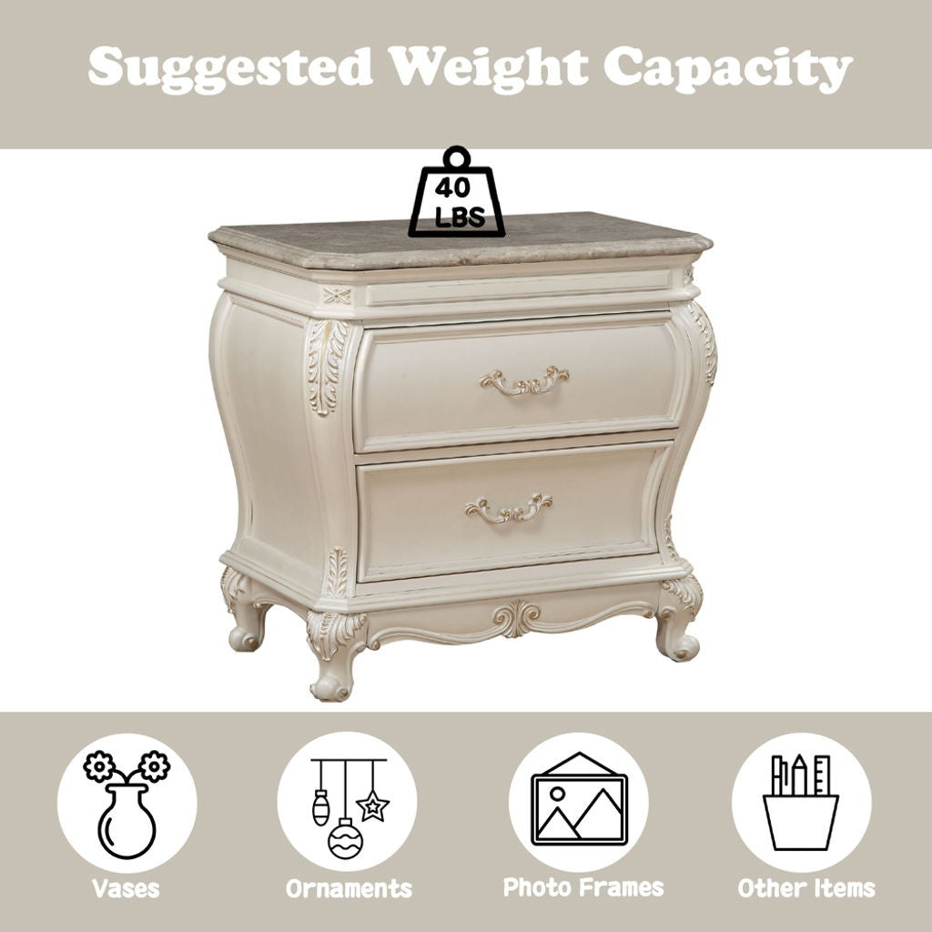 Chantelle - Nightstand With Marble Top - Pearl White