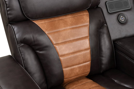 Cinema Brown Power Reclining Sectional With LED & Bluetooth Speakers