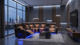 Cinema Brown Power Reclining Sectional With LED & Bluetooth Speakers
