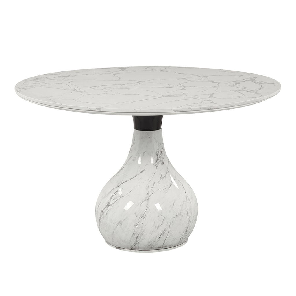 Koen - Round Dining Table, Engineering Marble Top - White & Black