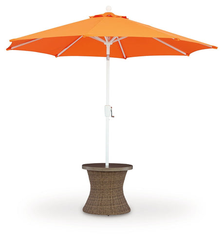 Laguna Heights - Round End Table With Umbrella Option - Beige