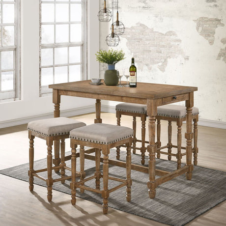 Farsiris - Counter Height Stool (Set of 2) - Beige Fabric & Weathered Oak