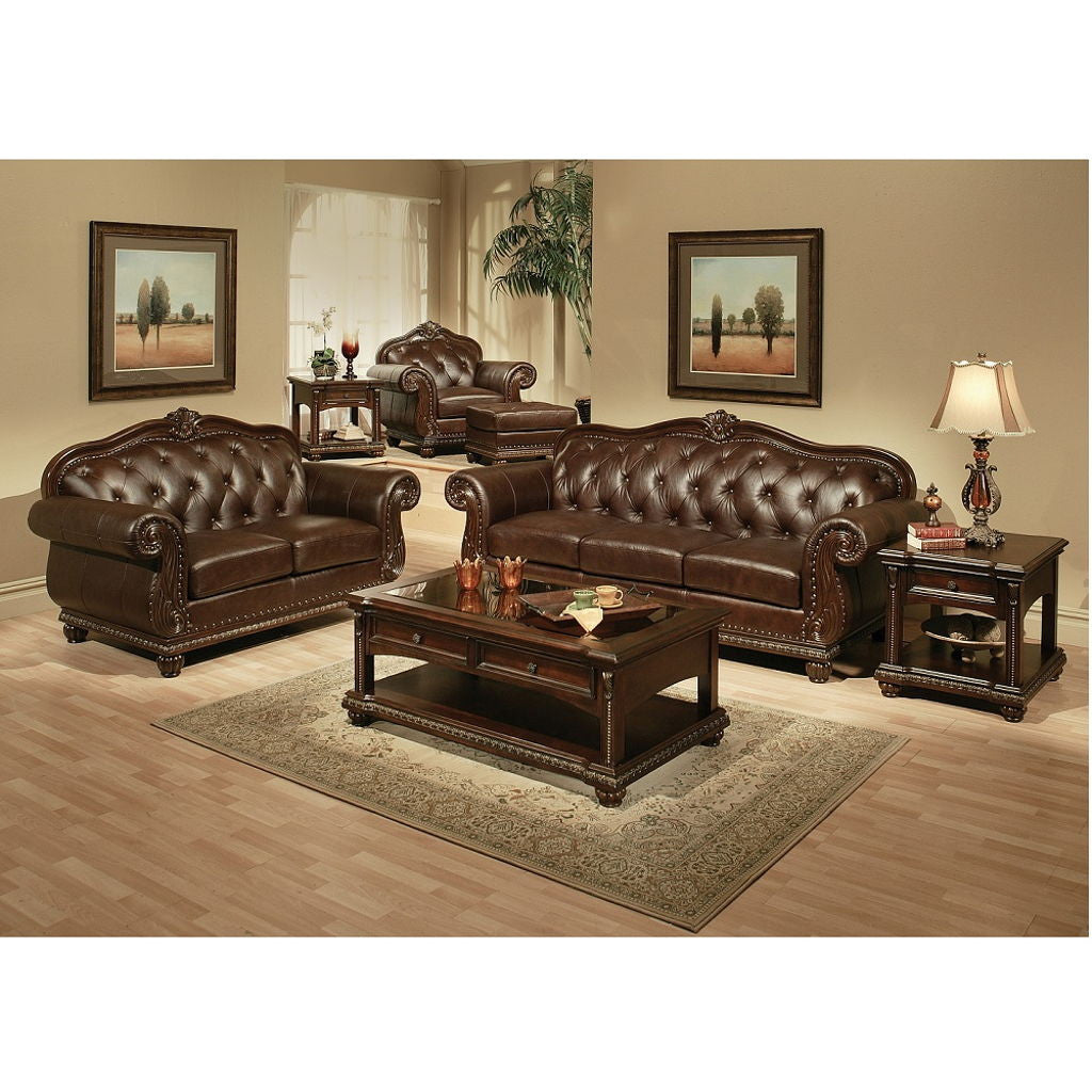 Anondale - Sofa - Espresso Top Grain Leather Match & Cherry