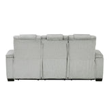 Ronan - Double Reclining Sofa With Center Drop-Down Cup Holders, Storage Arms, Cup Holders, Reading Lights, Magazine Bag, Receptacles, Charging Ports And Led - Gray