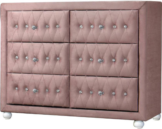 KELLIE Pink Velvet 40" Wide Dresser & Mirror