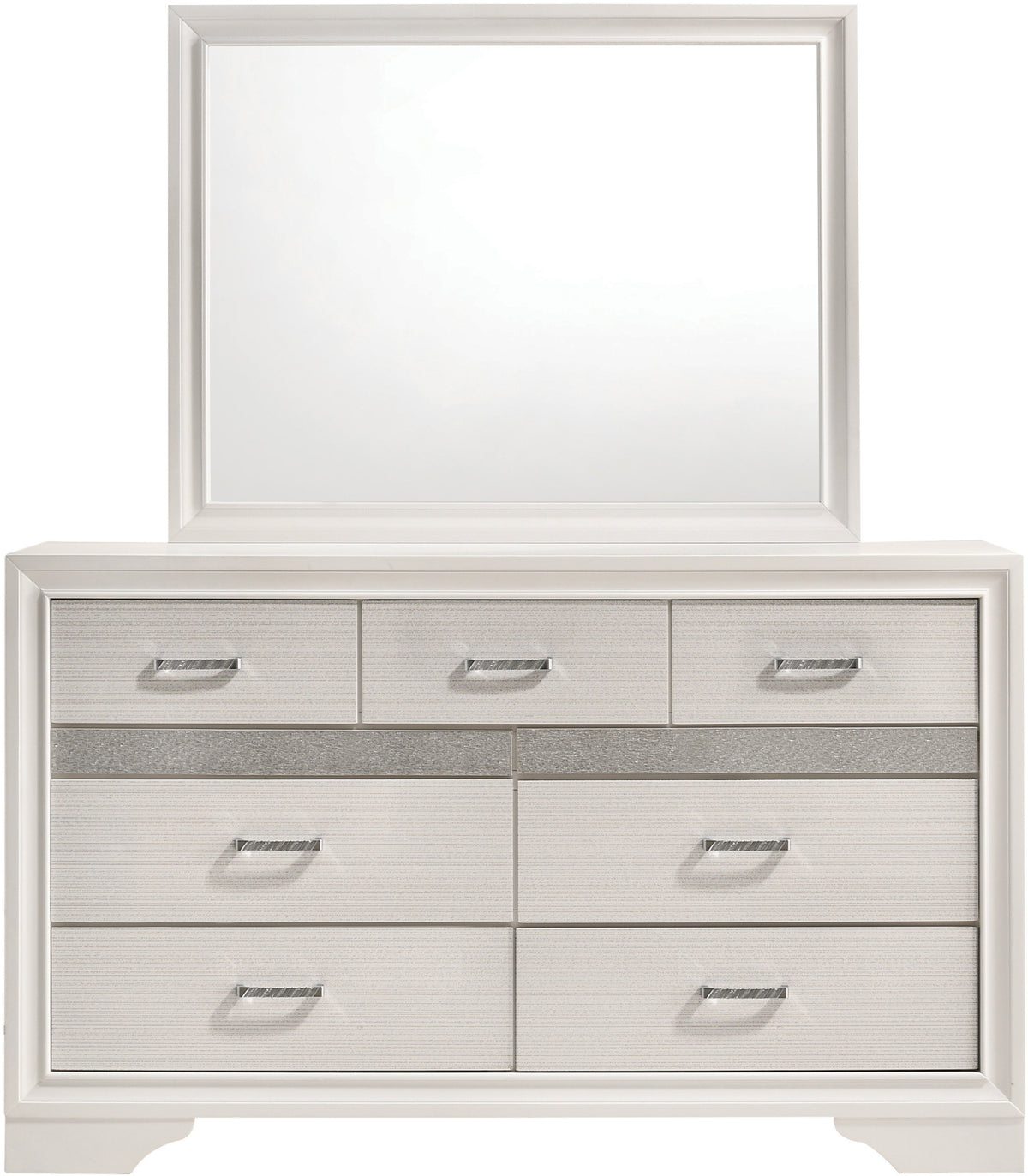 FELIZA White 63" Wide Dresser & Mirror with Hidden Drawers