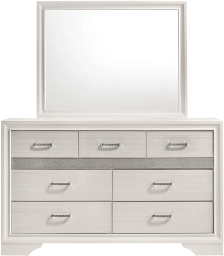 FELIZA White 63" Wide Dresser & Mirror with Hidden Drawers
