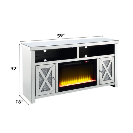 Noralie - 32" TV Stand With Fireplace - Mirrored & Faux Diamonds