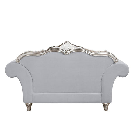 Pelumi - Loveseat With 5 Pillows - Light Gray Linen & Platinum