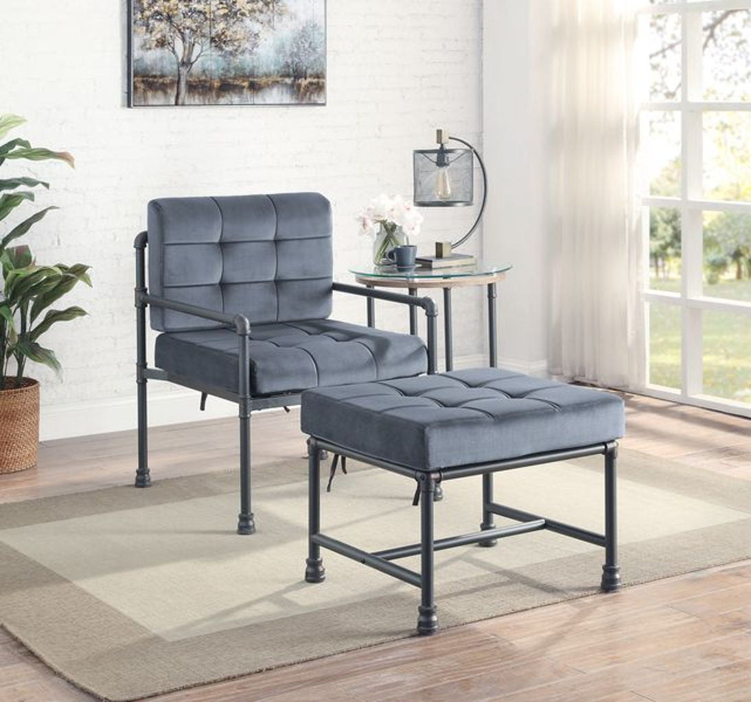 Brantley - Ottoman - Gray Velvet & Sandy Gray