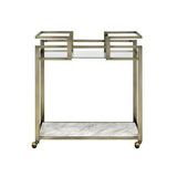 Neilo - Serving Cart - Clear Glass, Faux Marble Top & Wire Brass