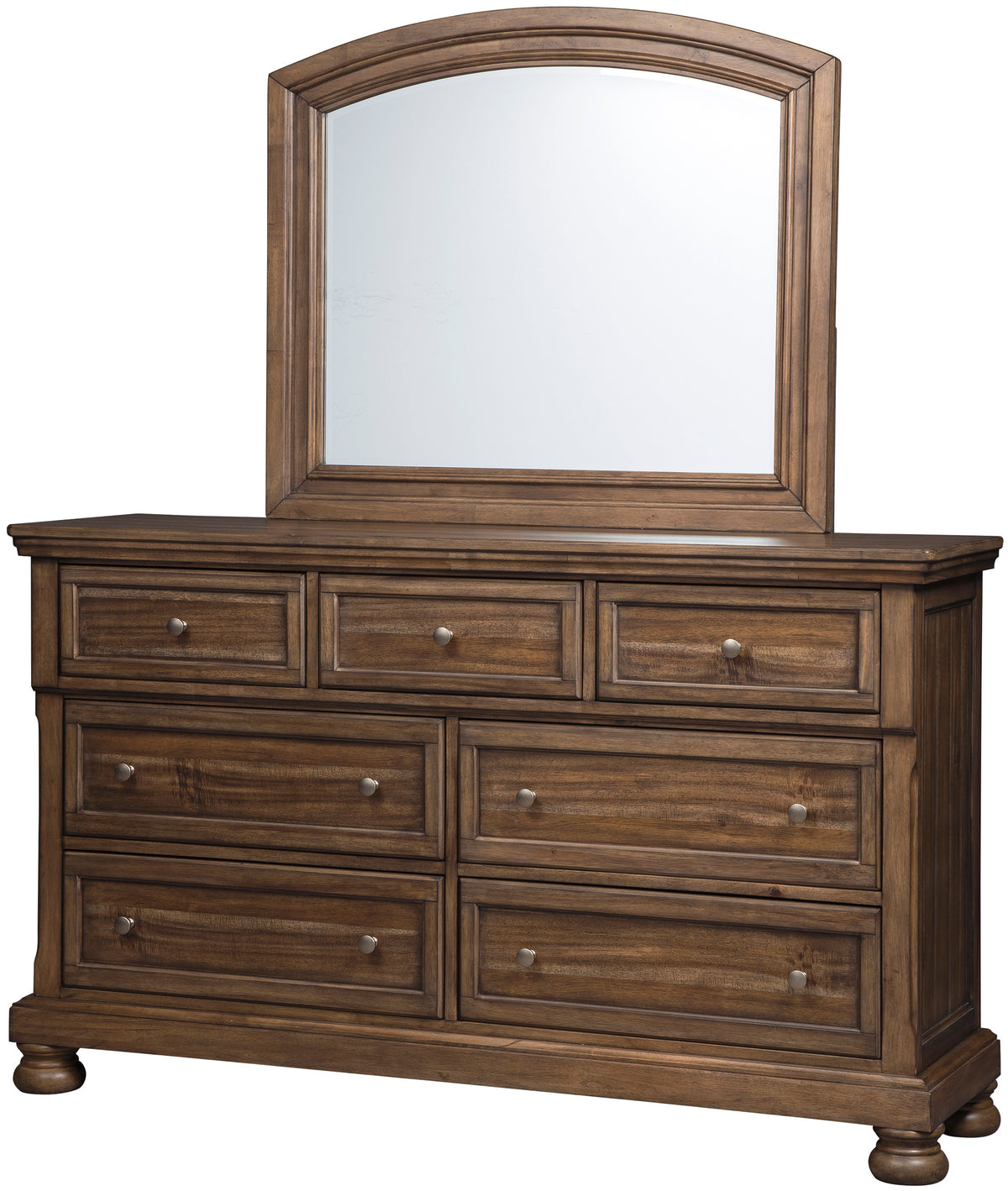 BELTON Light Brown 65" Wide Dresser & Mirror