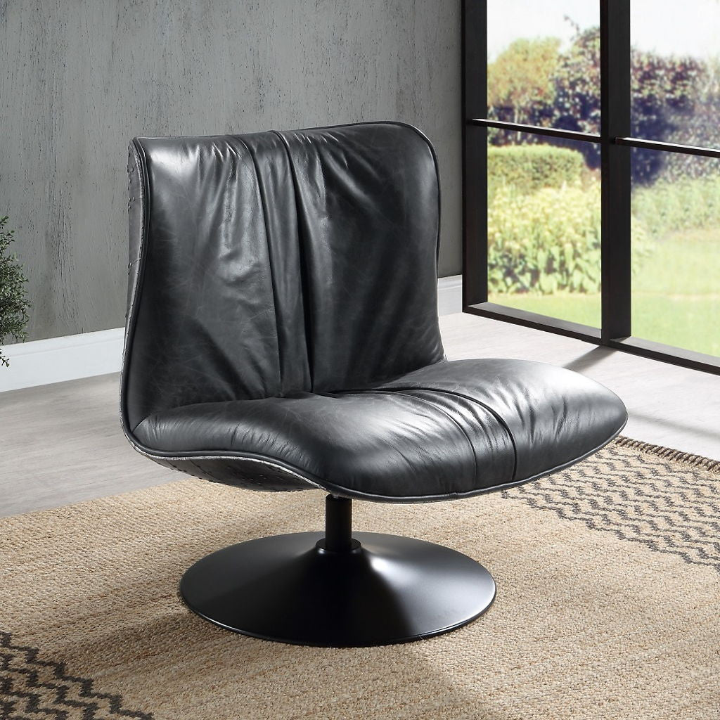 Piotr - Accent Chair With Swivel - Black Top Grain Leather