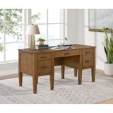 Portico - Half Pedestal Desk With Power / USB - Brown Oak