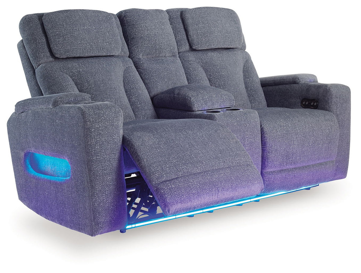 Studio Cave - Power Reclining Loveseat with Console - Steel