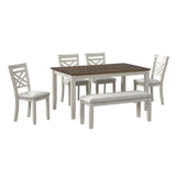 Brooks - 6 Piece Dining Set With Table, 4 Wood Back And Upholstered Seat Chairs, And Bench