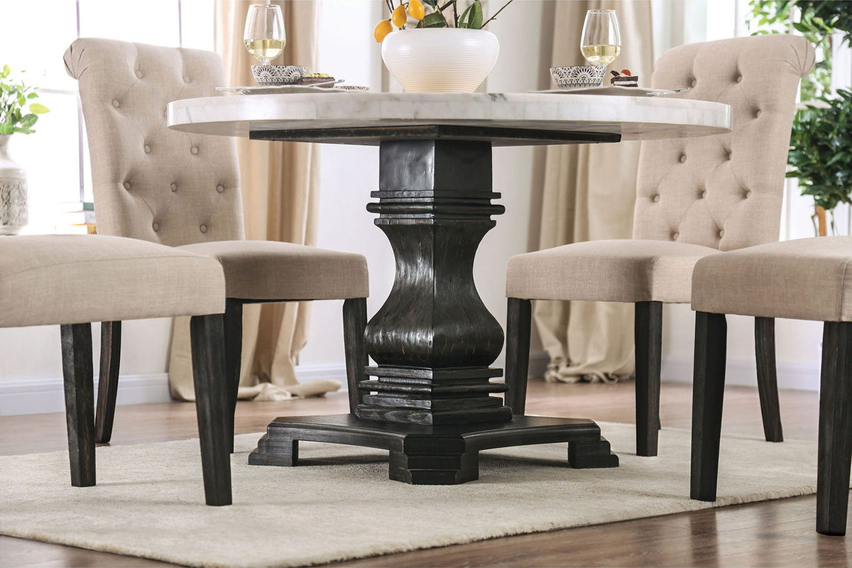 GEROLT Dark Gray 5 Piece Dining Set with 100% Real White Marble