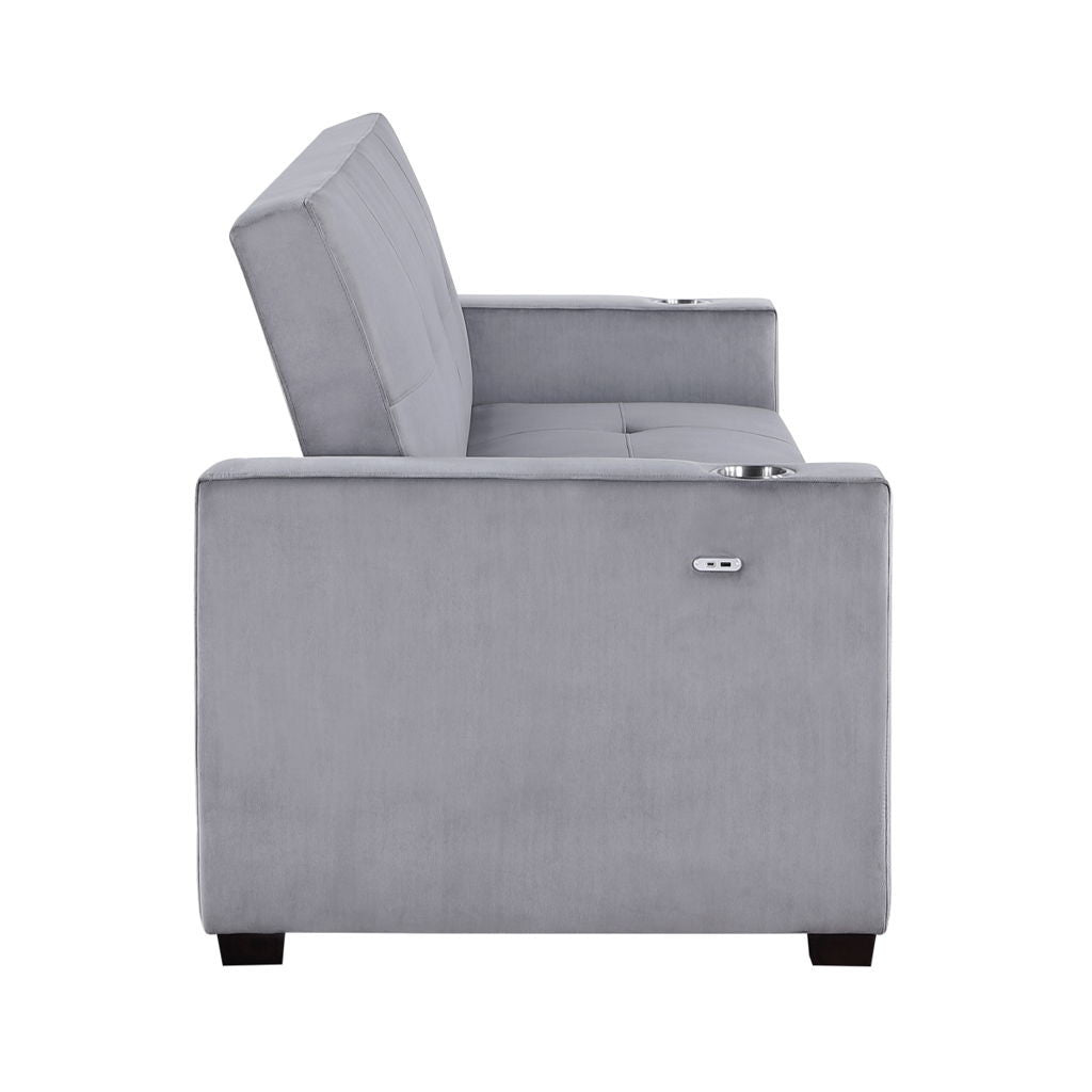 Grady - Convertible Sofa With Hidden Storage, Cup Holders And Charging Ports - Gray