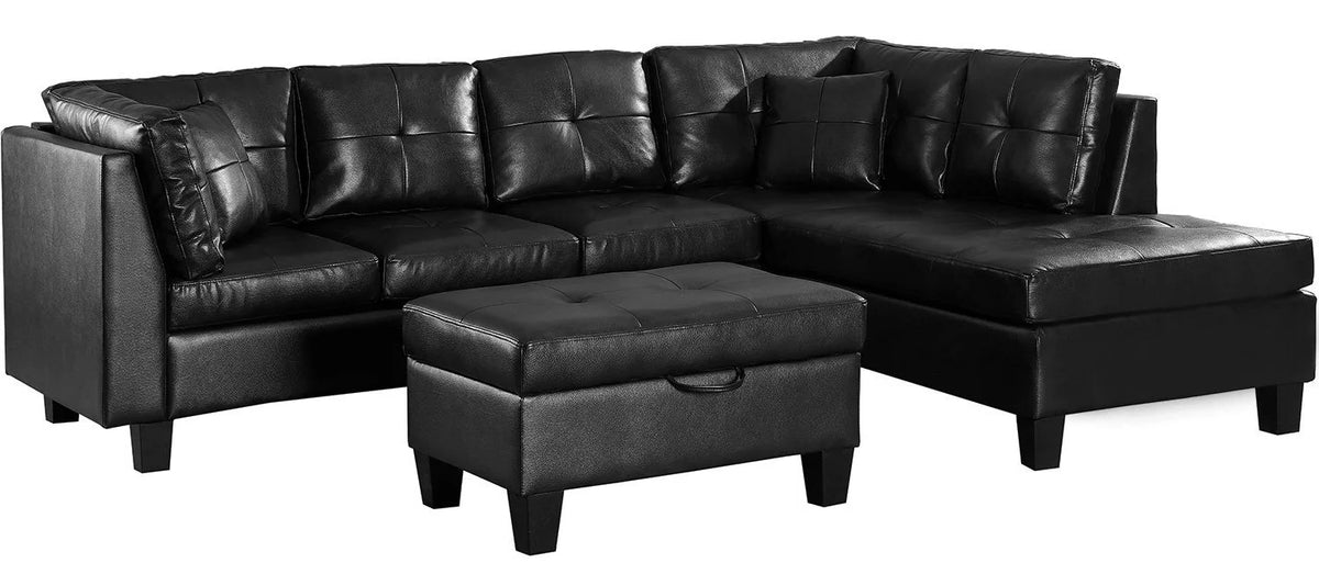 HAMZA Black 106" Wide Sectional & Ottoman