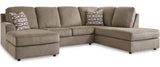SONDRA Brown 125" Wide Double Chaise Sectional