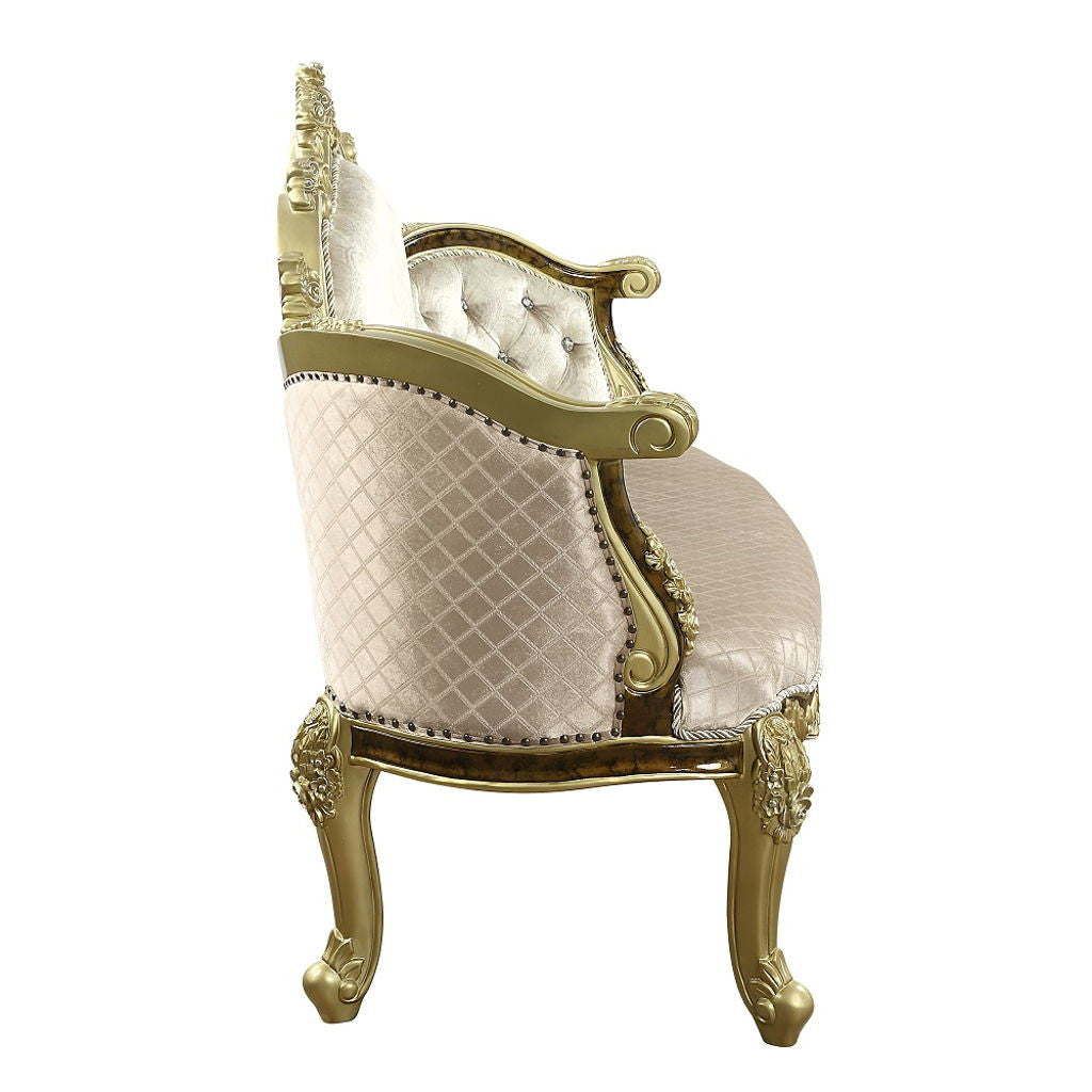 Desiderius - Bench - Beige Fabric, Antique Gold & Hand Paint Brown
