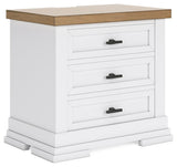 Ashbryn - Three Drawer Night Stand - White / Natural
