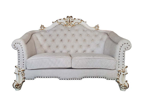 Vendome II - Loveseat With 4 Pillows - Two Tone Ivory Fabric & Antique Pearl