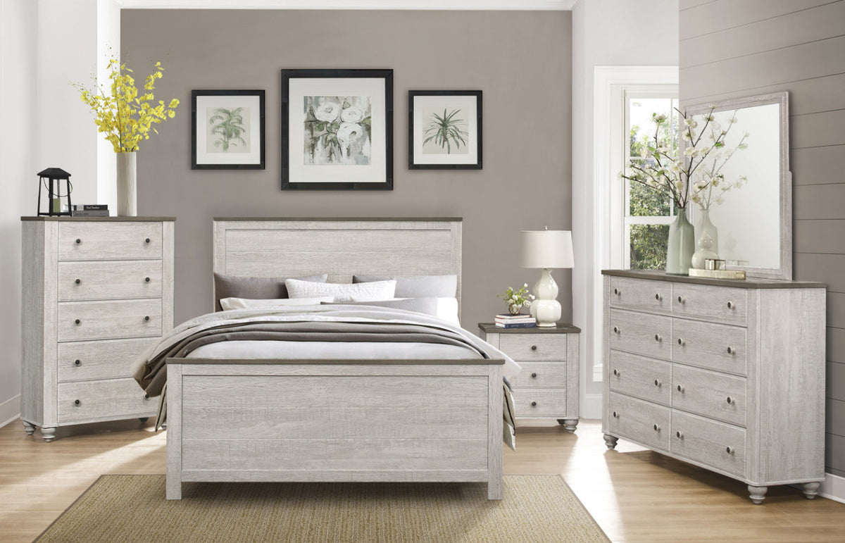 Elijah 4-PC Antique White & Brown Bedroom Set