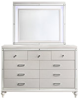 STRADA White Alligator Texture 67" Wide Dresser & Mirror