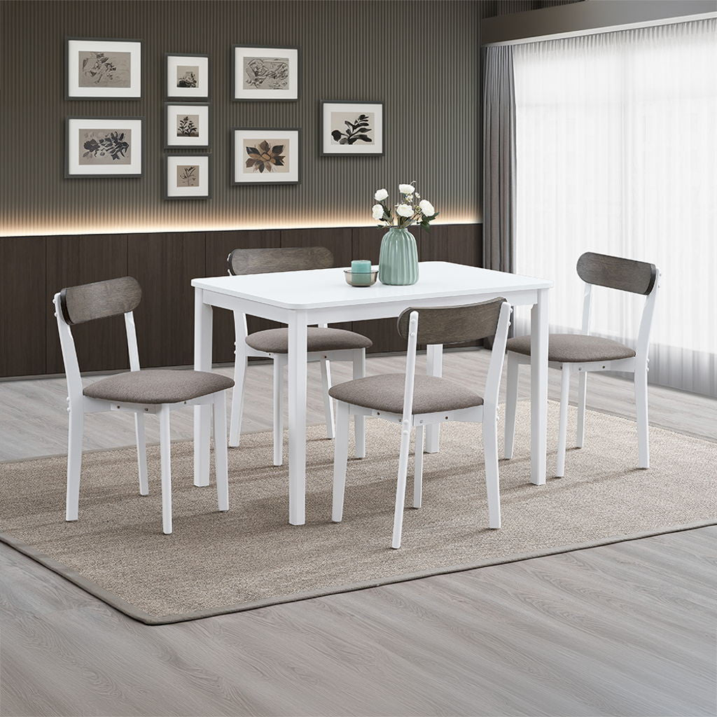 Fidelity - 5 Piece Dining Set - White & Gray