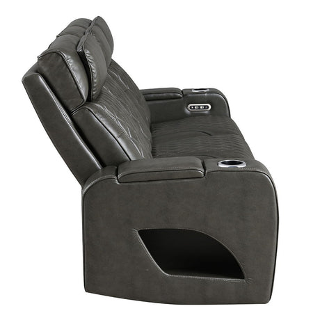 Taddeo - Power Motion Sofa With Power Headrest, USB, Wireless Charger, LED & Reading Light - Dark Gray