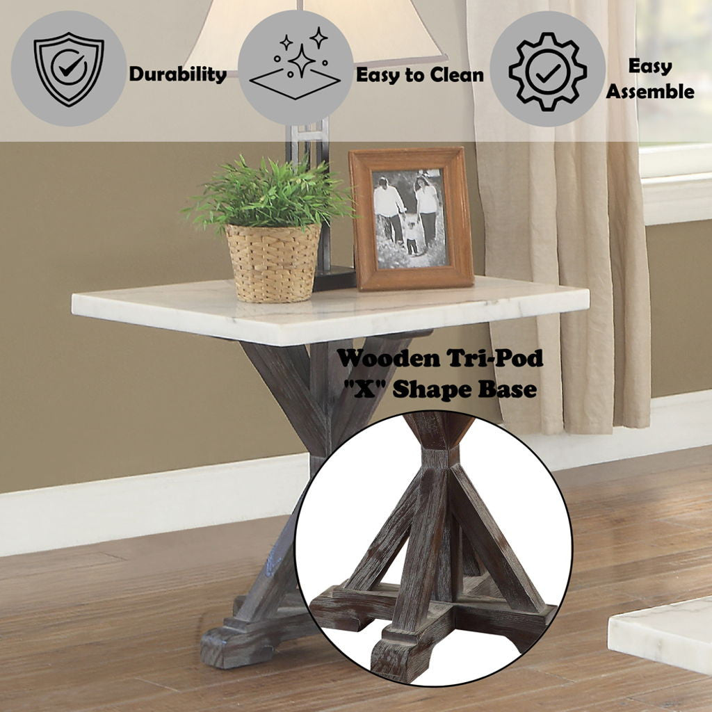 Romina - End Table - White Marble Top & Weathered Espresso