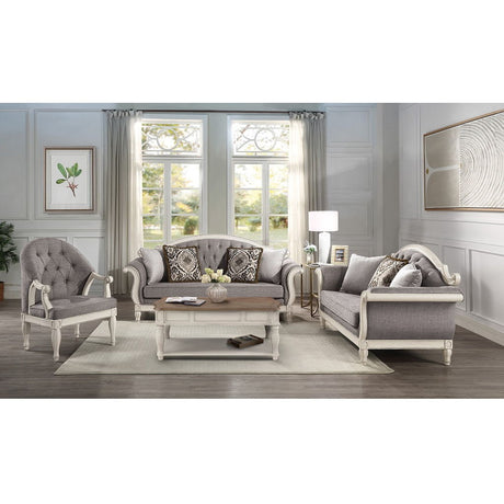 Florian - Sofa With 4 Pillows - Gray Fabric & Antique White