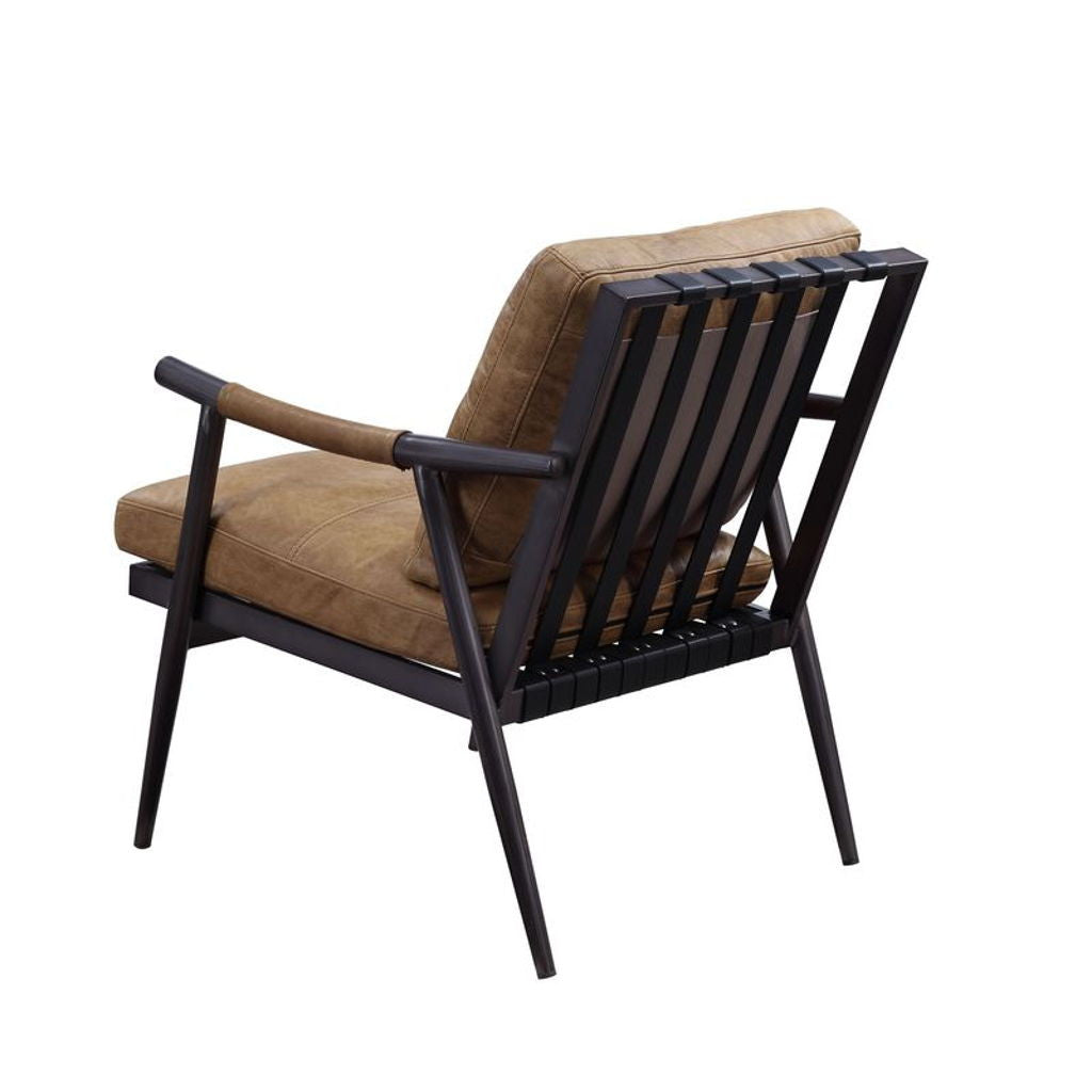 Anzan - Accent Chair - Berham Chestnut Top Grain Leather & Matt Iron