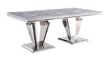 Satinka - Dining Table - Light Gray Printed Faux Marble Top & Mirrored Silver