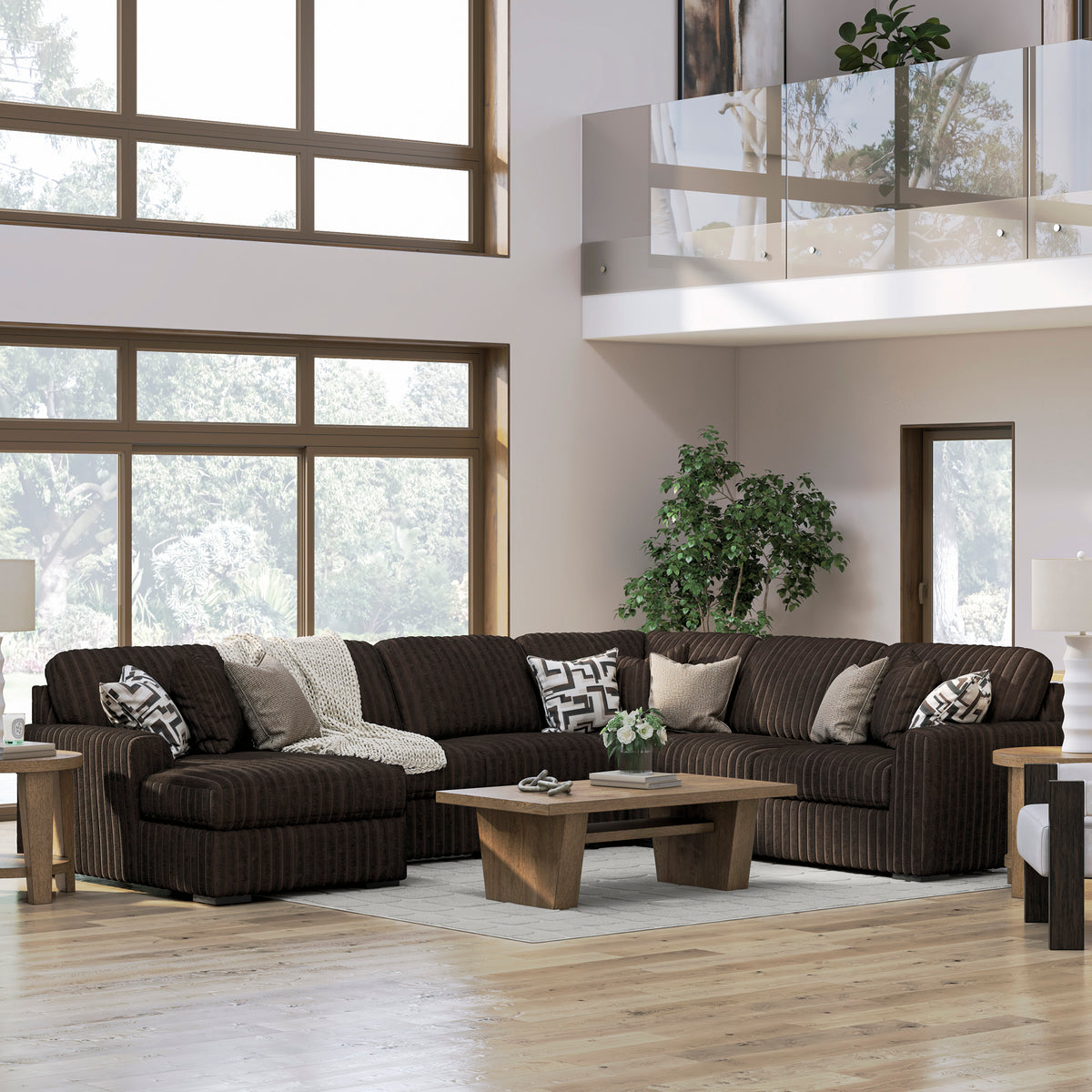 BOCELLI Chocolate Corduroy 151" Wide x 121" Depth Oversized Sectional