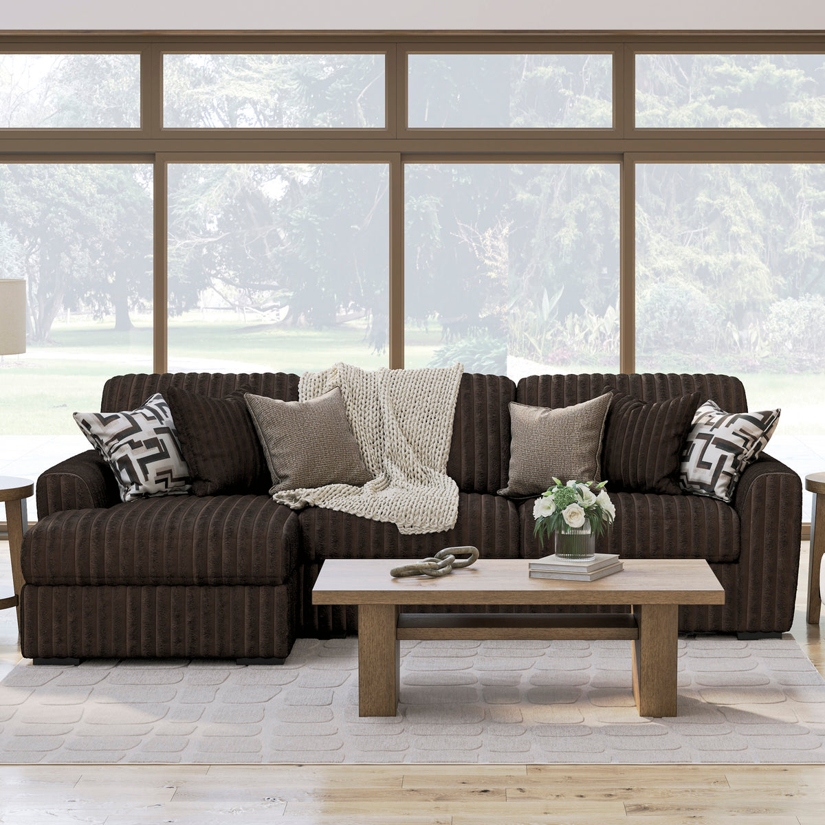 BOCELLI Chocolate Corduroy 120" Wide x 65" Depth Oversized Sectional