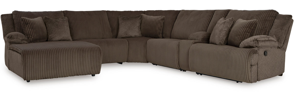 CORSICA Chocolate Corduroy 144" x 130" 6 Piece Reclining Sectional with 2 Recliners