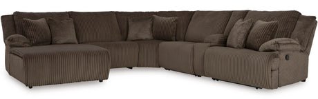 CORSICA Chocolate Corduroy 144" x 130" 6 Piece Reclining Sectional with 2 Recliners