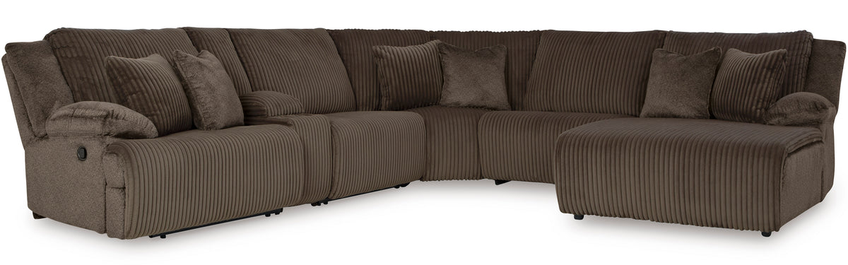 CORSICA Chocolate Corduroy 144" x 130" 6 Piece Reclining Sectional with 2 Recliners