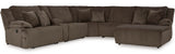 CORSICA Chocolate Corduroy 144" x 130" 6 Piece Reclining Sectional with 2 Recliners